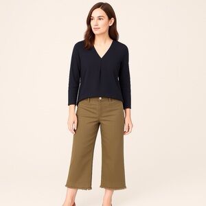 Loft 8 (29) Wide Leg Crop Women’s Pants High Rise Fringe Hems Olive / Khaki